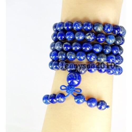 Natural Lapis Lazuli 8mm Gem Stone Buddhist 108 Beads Prayer Mala Multi-Purpose Stretchy Bracelet Necklace 2Strands/Pack
