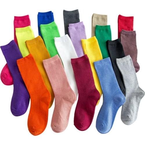 Solid color socks Ⅴ Middle tube LooseKnitted Japanese Korea Long Socks Women Pile Ins Soft Fashion girls Spring and summer