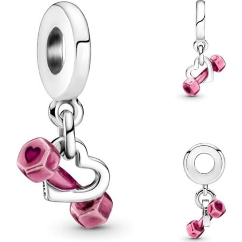 100% 925 Silver New Dumbbell Peach Heart Pendant Suitable For The Original Pandora Bracelet Necklace Womens Diy Charm Jewelry