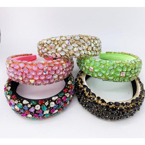 4CM Colored Wild Headband New Fashion Luxury Geometric Baroque Rhinestones Light Crystal Headband Hair Hoop Hair Accessories