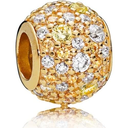 Original Gold Color Shine Golden Pave Ball With Mix Crystal Beads Fit 925 Sterling Silver Charm Bracelet Diy Jewelry