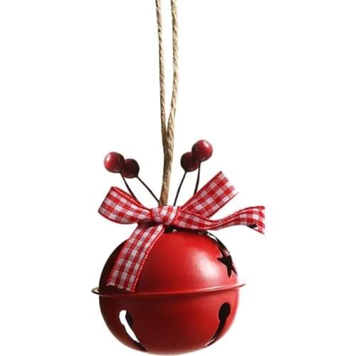 594C Christmas Jingle Bells Ornament Rustic Plaid Bowknot Fake Berries Iron Bell Vintage Hanging Pendant Xmas Tree Holidery