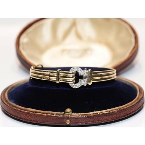 OLD ORIGINAL VINTAGE 14K GOLD NATURAL DIAMOND DECORATED PRETTY BRACELET