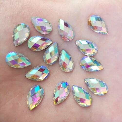 White AB 120pcs 8*13mm Drop Flatback Resin Rhinestone Crafts Diy Jewelry Making Accessories Supplies F526