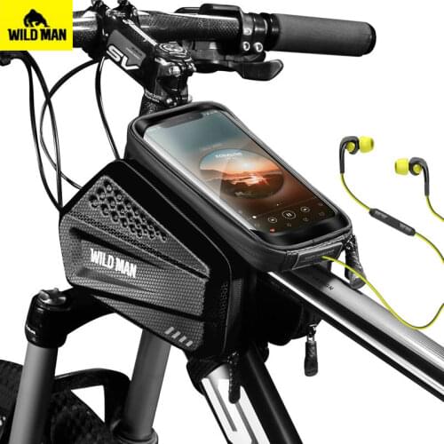 WILD MAN Rainproof Bicycle Bag Frame Front Top Tube Cycling Bag Reflective 6.5in Phone Case Touchscreen Bag MTB Bike Accessories