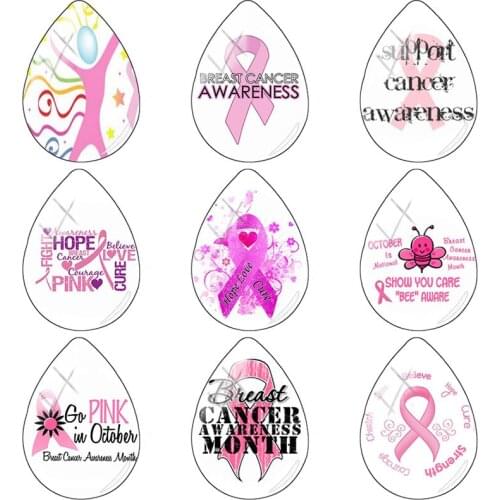 TAFREE New Breast Cancer Awareness Picture 18x25mm Handmade Tear Drop Shape Glass Cabochon Dome Flat Back Jewelry Making CC40