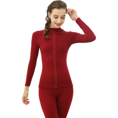 100% Cotton Thermo Underwear Women Autumn Turtleneck Shaped Intimates Sexy Lace Winter Clothes Stretchy Knit Thermal Long Johns