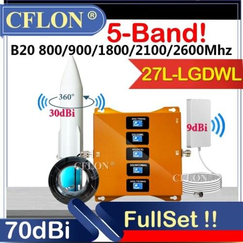 Five-Band CellPhone Cellular Booster B20 800 900 1800 2100 2600Mhz 4G Cellular Amplifier GSM Repeater 2G3G4G Data Signal Booster