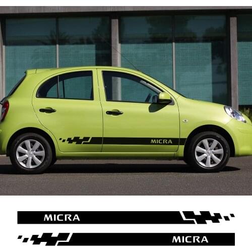 2PCS Car Door Skirt Stickers Vinyl Films Sport Decals For Nissan Micra Both Side Racing Auto Body Decor Decals Car Accessories