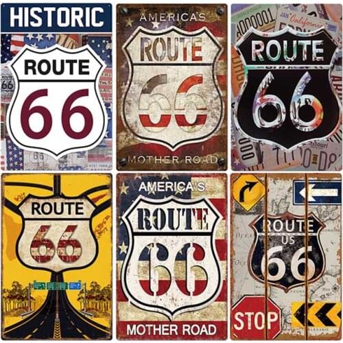 Vintage USA Route 66 Sign Metal Tin Plate Bar Pub Club Man Cave Wall Decoration Plaque Retro Poster Home Decor 30X20CM