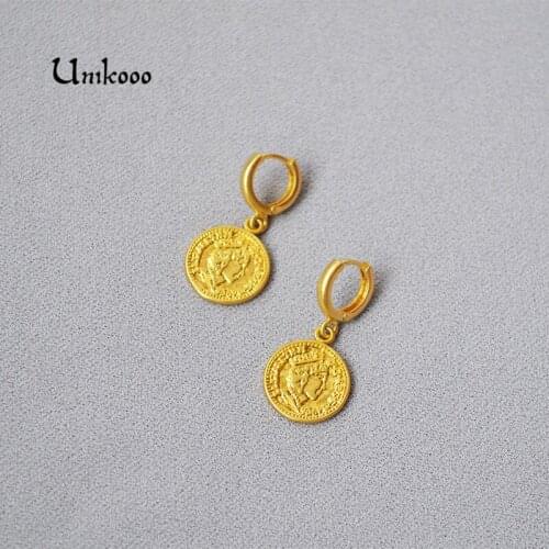 Vintage Avatar Coin Pendant Metal Drop Earrings Punk Gold Brass Dangle Earring Brincos for Women Statement Jewelry
