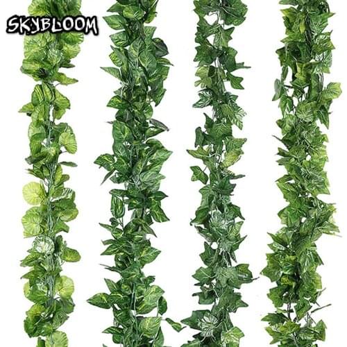 High Dense 3D Artificial Ivy Garland Fake Green Leaves Vines for Home Garden Office Wedding Wall Decor Greenery Leaf Vine KB09