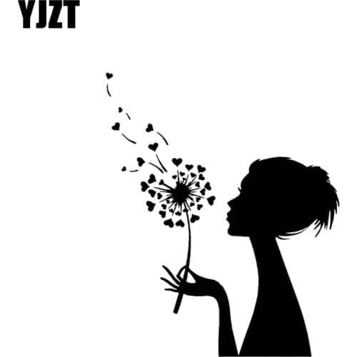 YJZT 12.3*14.7CM Dandelion Flying Smart Girl Artistical Car Sticker Vinyl Decal Fantastic Fashion Style Black/Silver C20-0709