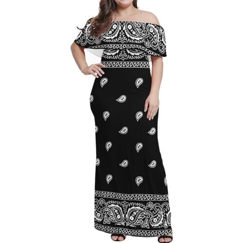 Womens Party Clothing One Shoulder Dresses Plus Size Sexy vintage Long Dresses Print On Demand Bandana Print dress Style