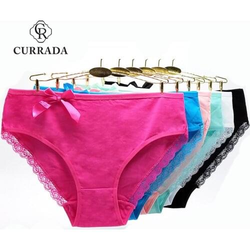 CURRADA 6 pieces/lot Cotton panties women underwear plus size briefs high waiste panty female underpant mujer Intimates lace bow