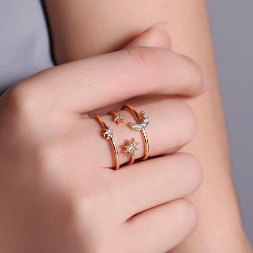 Moon Rings Gold Luxury Indian Jewelry Boho Fashion Korean Style Women Goblincore Crystal Mothers Day Gift Vintage Double Boho