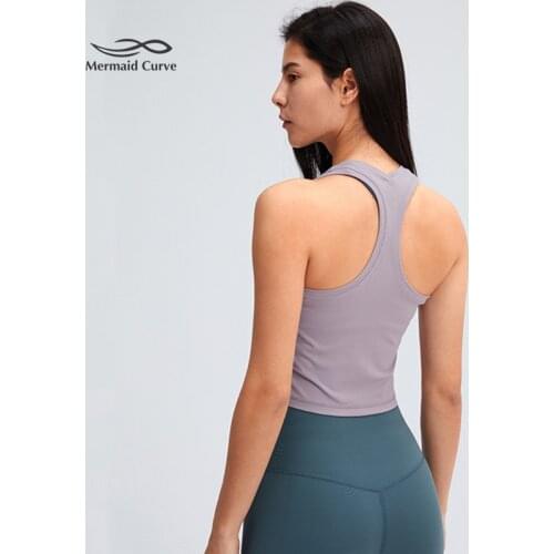 Mermaid Curve Sports Vest Women Running Fitness Sexy Crop Top Workout Quick-Dry Yoga Vest Elastic Tight Gym Clothes No Chest Pad