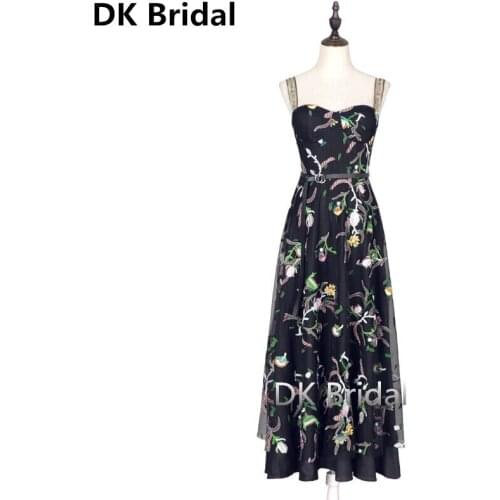 2019 Robe De Soiree Diamond Evening Party Dress Black Embroidery Sashes Party Occasion Formal Long Evening Dress