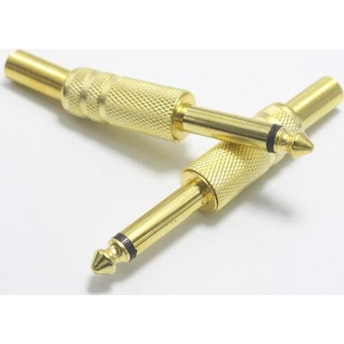 10pcs 6.35mm / 6.5mm 2 Pole Mono Amplifier Plug 6.35 / 6.5 3 Pin Gold Plated Microphone jack Plug Audio Connector