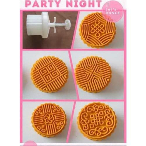 100g Chinese round shape flower design Mooncake mung bean cake Molds mould with 5 Stamps plastic hand pressure , 50sets/lot