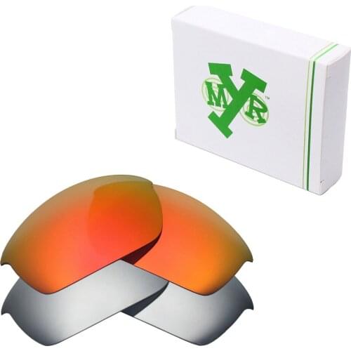 2 Pairs Mryok POLARIZED Replacement Lenses for Oakley Flak Jacket Sunglasses Silver Titanium & Fire Red