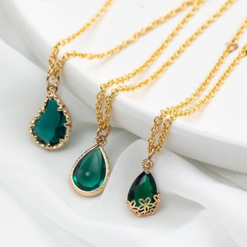 2019 new trendy three pcs Green Water drop Pendant Golden Link Chains statement Necklaces For Wemen Wedding Accessory jewlery
