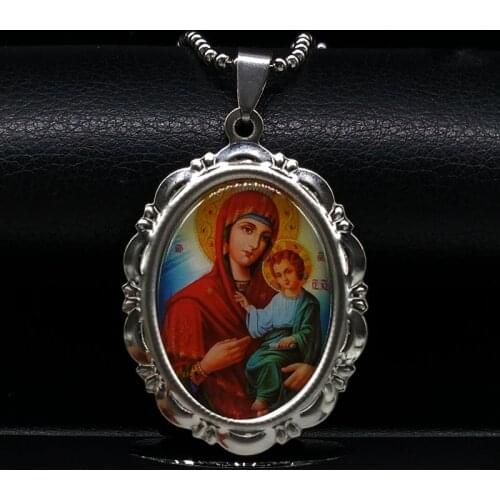 2021 Goddess and Jesus Silver Color Stainless Steel Necklace for Women Stainless Steel Necklace Jewelry collares mujer N72258B