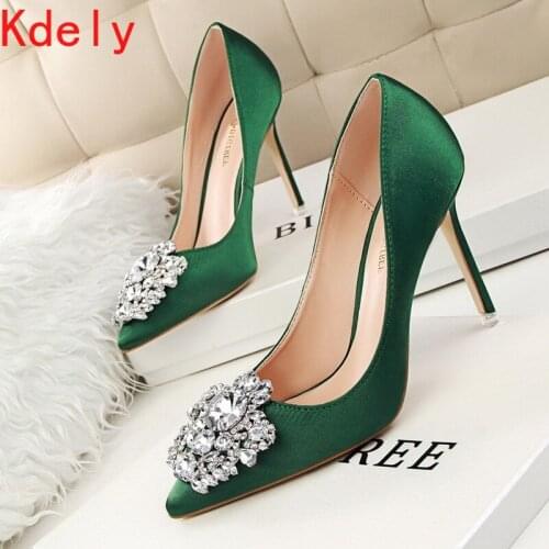 2021 Sexy Women Bridal Wedding Shoes Faux Silk Satin Rhinestone Crystal Shallow Woman Pumps Stiletto High Heel Platform Shoes