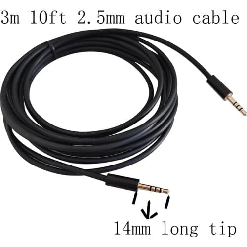 3meter 10ft 2.5mm Male to 2.5mm male 4 Pole Headphone Audio AUX Cable with 14mm long tip