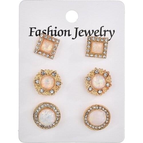 3pairs/set Personality Simple Geometric Ear Nail Trendy Fashion Crystal Triangle Water Drop Shaped Stud Earrings for Women