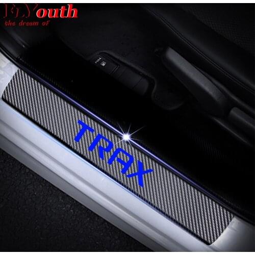 Car Door Sill Scuff Plate For Chevrolet TRAX 4D Carbon Fiber Vinyl Stickers Auto Accessories Door Threshold Plate Stickers 4Pcs