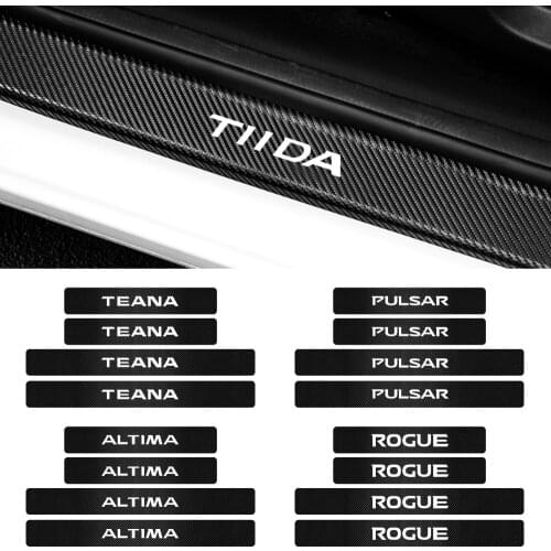 4pcs Carbon Fibre car Door Sill Plate Scuff Protection Sticker For Nissan nismo Tiida Teana Skyline Juke X-trail Almera Qashqai