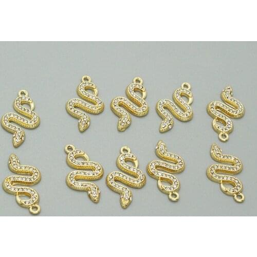 5pcs Shiny Indian Bending Snake Golden Alloy Charms Diy Rhinestone Earring Necklace Keychains Animal Pendants Jewelry Accessory