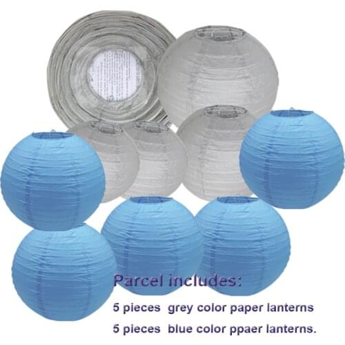 5 pieces grey color+5 pieces blue color Round Paper Lanterns baby boys birthday party decoration favor
