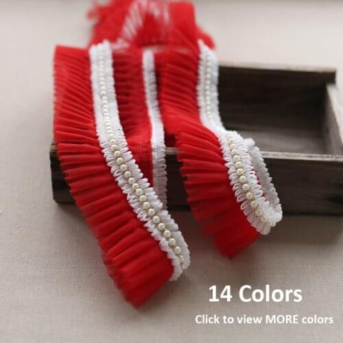 50cm/pc White Black Beaded Pleated Mesh 3D Lace Ribbons Trim DIY Wedding Garment Dress Collar Applique Sewing Supplies