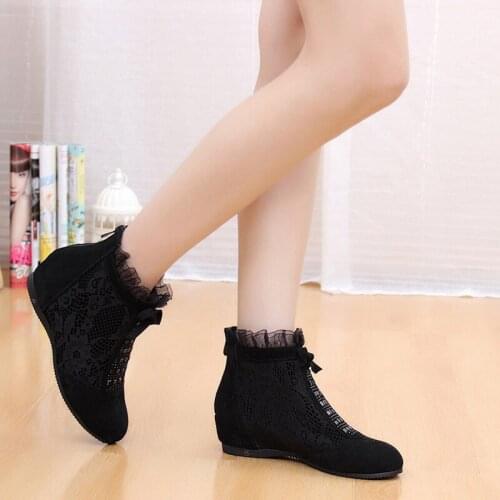 Spring Summer Leather Ankle Womens Mesh Boots Inside Increased Matte Hollow Single Soft Bottom Low Heel Boots