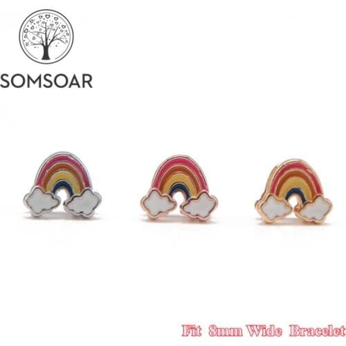 Somsoar Jewelry Rainbow Charms fit 8mm Wide Leather Wrap Bracelet Wristband for child Toddler/Women 10pcs/lot