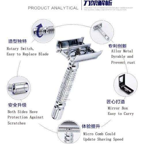 1set High Quality Alloy Double Edge Safety Razor Twist Open Cover Men Barber Manual Shaving Shaver with Blade Case Classic