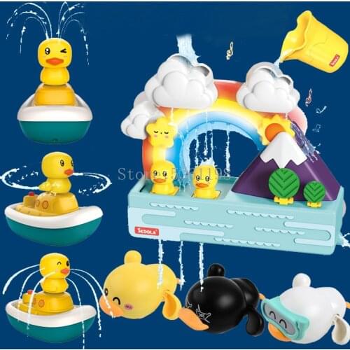 Baby Bath Toy Electric Light Up Rainbow Shower Toy Pipeline Duck Slide Tracks Music Bathroom Educational Water Game Toy for Kids
