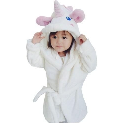 Cute girl flannel bath robe cartoon unicorn cosplay hooded soft robe for 1-8years girls children kids sleepwear clothing