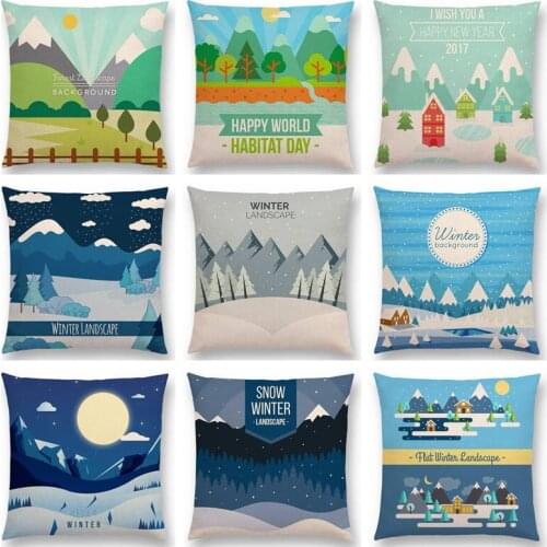 Nature Field Wild Mountain River Forest Season Spring Winter Snow Happy Travel Scenery Colorful Cushion Cover Nice Pillow Case