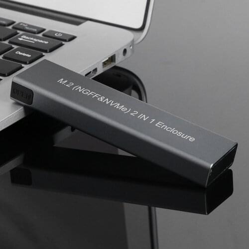 Portable M.2 NGFF NVME 2 in 1 Enclosure 10Gbps High Speed Mobile Hard Drive Case Enclosure