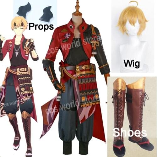 Game Genshin Impact Tohma Cosplay Costume Battle Armor Top Pants Halloween Carnival Party Roal Play Shoes Wig Outfits For Unisex