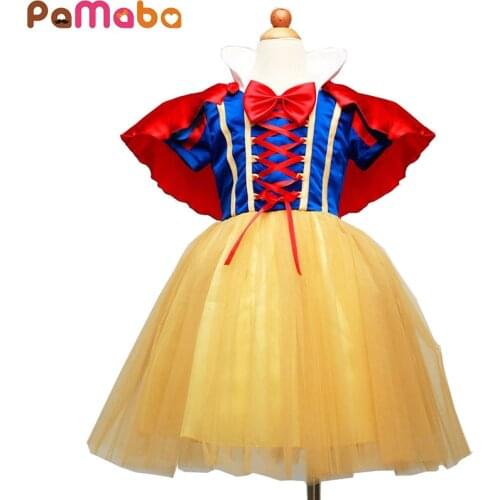 PaMaBa Snow White Princess Cosplay Costume Soft Elegant Little Girls Halloween Outfit Childrens Clothing Kids Party Dress-up