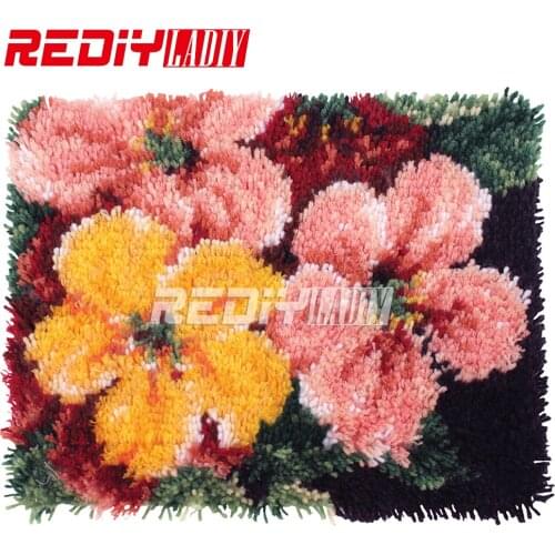 Latch Hook Rug Crocheting Tapestry Kits for Embroidery Cushion Three Flowers Pillows DIY Carpet Rug Handicraft Gift Floor Mat