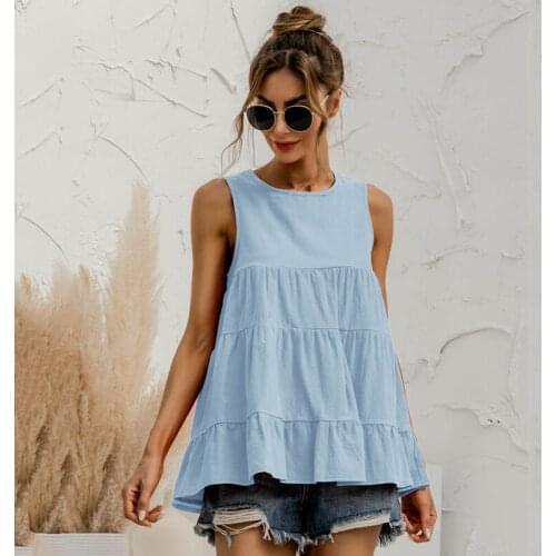 Summer Casual O Neck Vintage Solid Short Sleevele Tee Stitching Loose Big Swing Vest T-Shirt Top Women Sexy Tops Sleeveless Tees