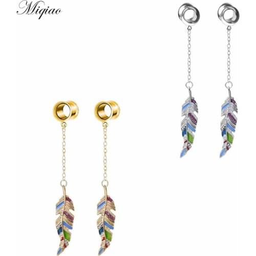 Miqiao 2pcs Popular New Stainless Steel Long Diamond-studded Feather Ears with Exquisite Piercing Jewelry