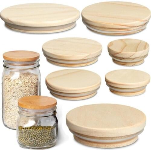 Reusable Pine Wooden Cover Lids with Silicone Seal Ring for Candle Cup Accessories Glass Kitchen Gadgets Home Accessories