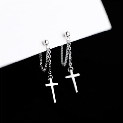 925 Sterling Silver Tassel Cross Stud Earrings For Women Kids Wedding Jewelry boucle d'oreille Hypoallergenic eh1034
