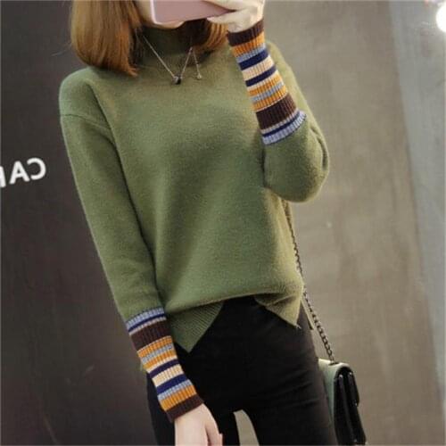 Fashion sweater female The average size is not easy to pilling, not easy to fade, half-high collar sweater, womens loose bottom